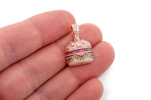 Burger Diamond Pendant 14k Solid Gold 1.65ctw