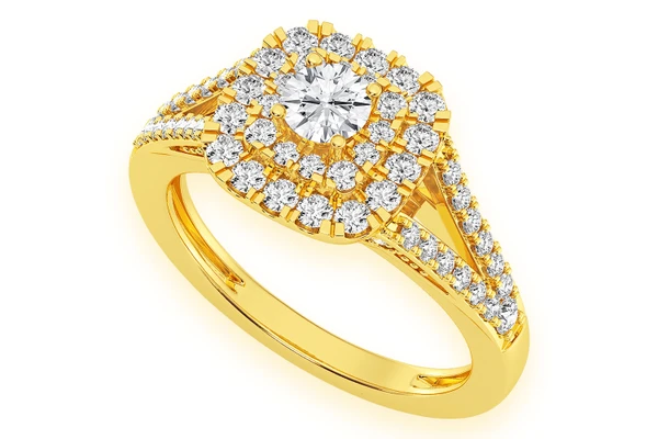 0.75ctw - Cushion Double Halo Ring - Diamond Engagement Ring - All Natural
