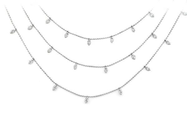 Triple Layer Diamond Droplet Necklace 14k Solid Gold 1.15ctw
