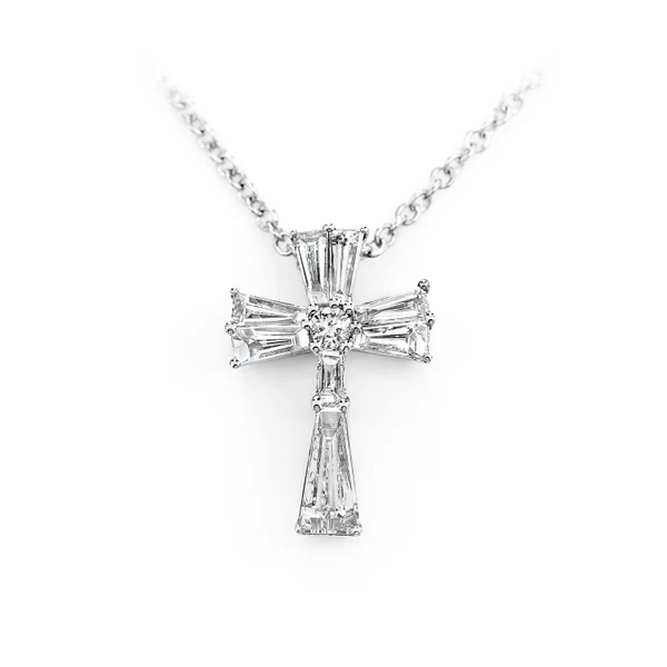 Diamond Cross Pendant Attached Neklace 14k Solid Gold 0.75ctw