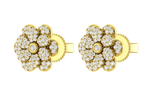 Daisy Layered Diamond Stud Earrings 14k Solid Gold 0.50ctw
