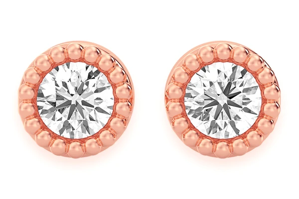 Round Milgrain Bezel Stud Diamond Earrings 14k Solid Gold 0.05ctw