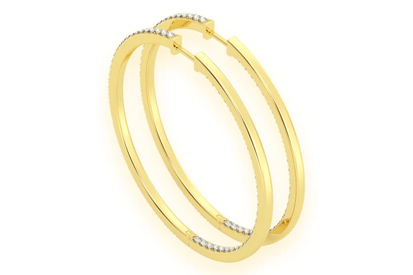 Large Inside Out Hoop Diamond Earrings 14k Solid Gold 4.00ctw