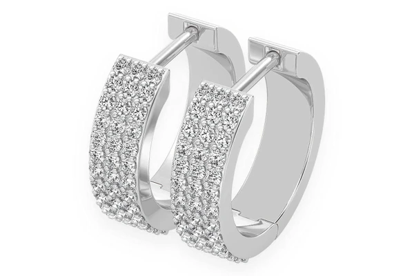 Three Row Hoop Diamond Earrings 14k Solid Gold 0.66ctw