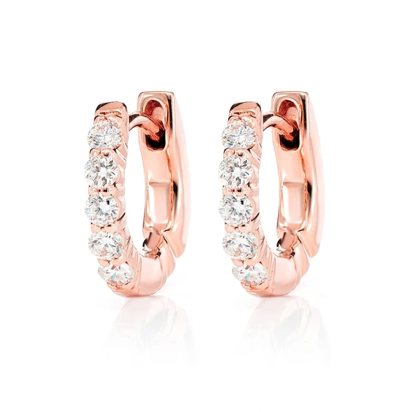 3pt Diamond Scallop Huggie Hoop Earrings 14k Solid Gold 0.30ctw