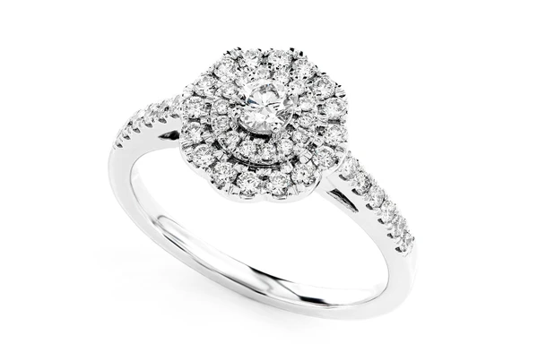 1.00ctw Double Halo Scroll Diamond Engagement Ring 14k Solid Gold - All Natural 