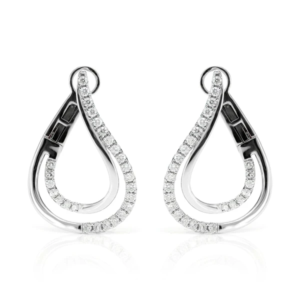 Twisted Teardrop Diamond Hoop Earrings 14k Solid Gold 0.40ctw