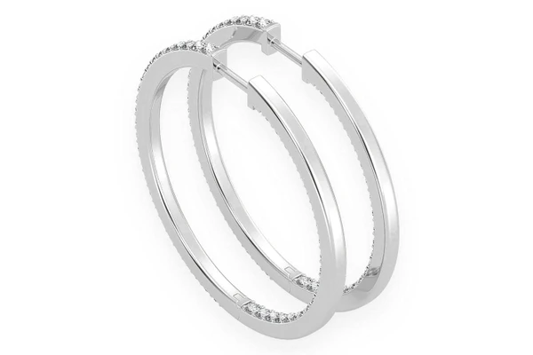 Medium Inside-Out Hoop Diamond Earrings 14k Solid Gold 2.75ctw