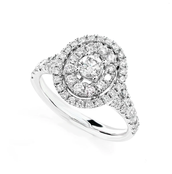 Oval Double Halo Diamond Cluster Ring 14k Solid Gold 2.00ctw