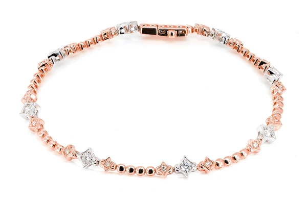 Beaded Four Point Star Trio Bracelet 14k Solid Gold 0.60ctw