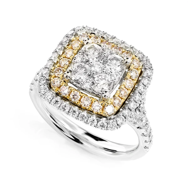 Double Halo White And Pink Diamond Engagement Ring - All Natural - 1.80ctw 