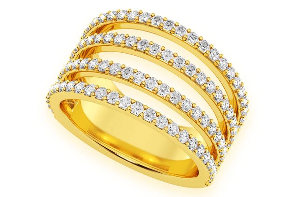 Four Row Split Diamond Ring 14k Solid Gold 1.00ctw