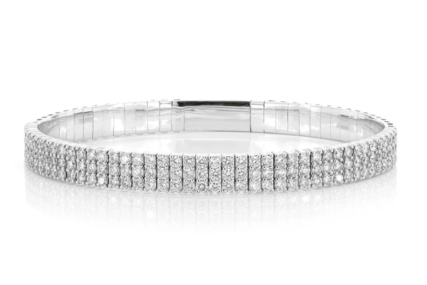 Three Row Diamond Flex Bangle Bracelet 3.85ctw 14k Solid Gold