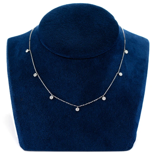 Dangling Diamond Disc Station Necklace 14k Solid Gold 0.20ctw 