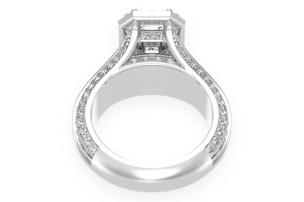 Monst - 1.00ct Emerald Solitaire - Three Row Graduated Split Halo - Diamond Engagement Ring - All Natural Vs Diamonds