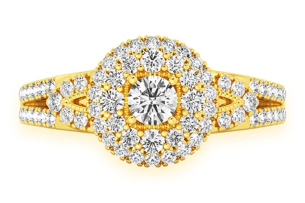 0.75ctw - Round Two Tier Halo - Diamond Engagement Ring - All Natural