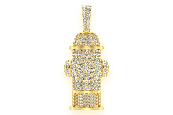 Fire Hydrant Water Diamond Pendant 14k Solid Gold 2.00ctw
