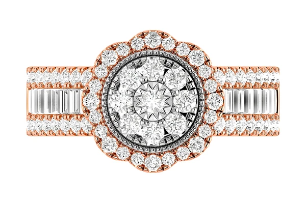 Floral Round And Baguette Diamond Engagement Ring 1.00ctw 14k Solid Gold - All Natural