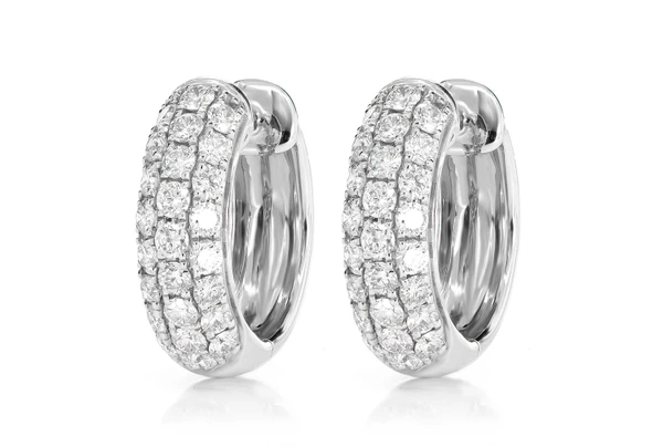 Three Row Bubbly Hoop Diamond Earrings 14k Solid Gold 1.25ctw