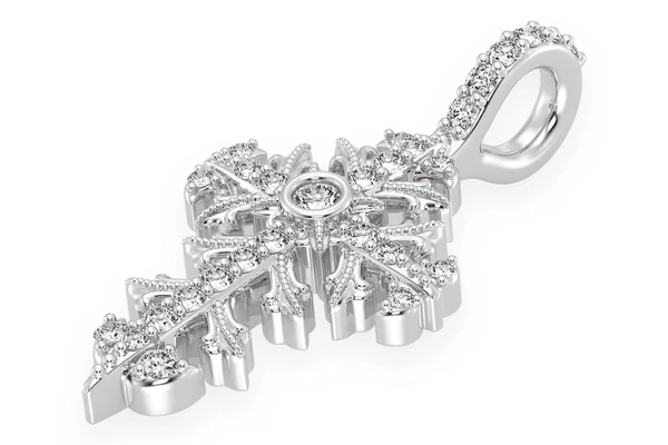 Filigree Cross Diamond Pendant 14k Solid Gold 0.50ctw