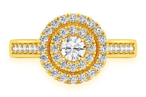 0.75ctw Round Double Halo - Diamond Engagement Ring - All Natural