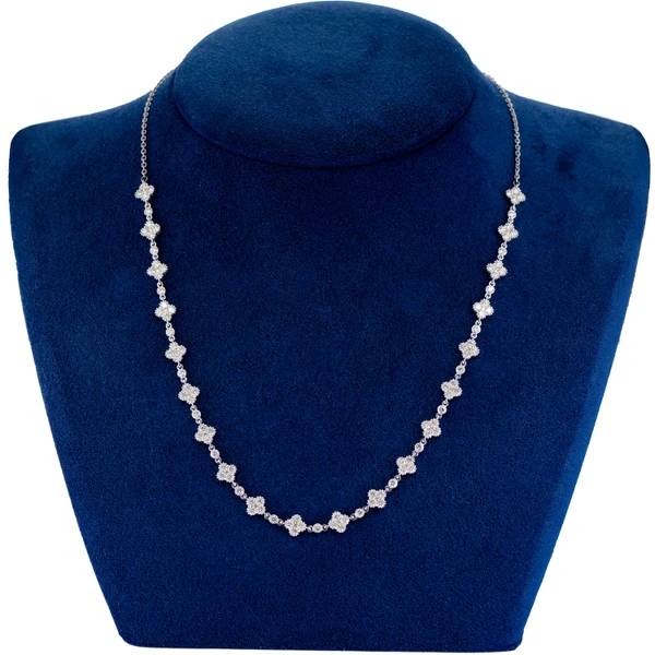 Clover Diamond Milgrain Link Station Necklace 14k Solid Gold 4.00ctw