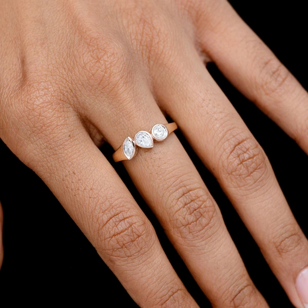 Multi Shape Diamond Bezel Trio Band Ring 14k Solid Gold 0.35ctw