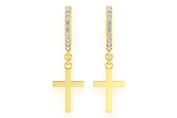 Plain Cross Hoop Diamond Earrings 14k Solid Gold 0.10ctw