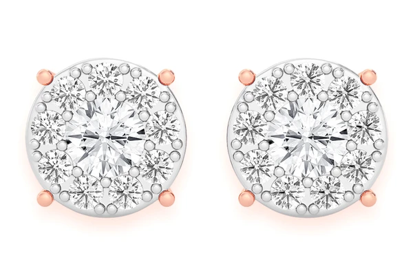 1.00ctw Mosaic Stud Diamond Earrings 14k Solid Gold 