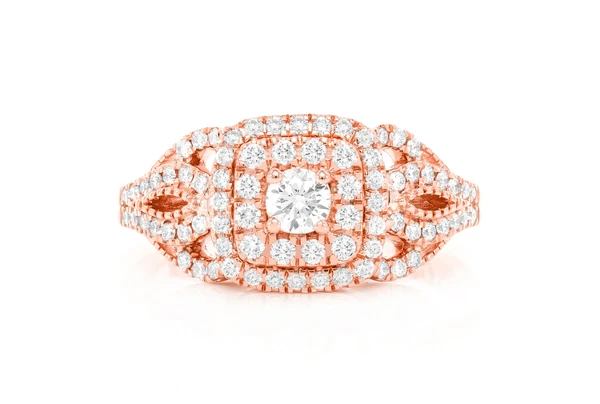 0.75ctw - Cushion Double Halo Fancy Shank - Diamond Engagement Ring - All Natural