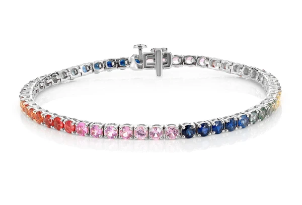Rainbow Sapphire Bracelet 14k Solid Gold 7.30ctw 