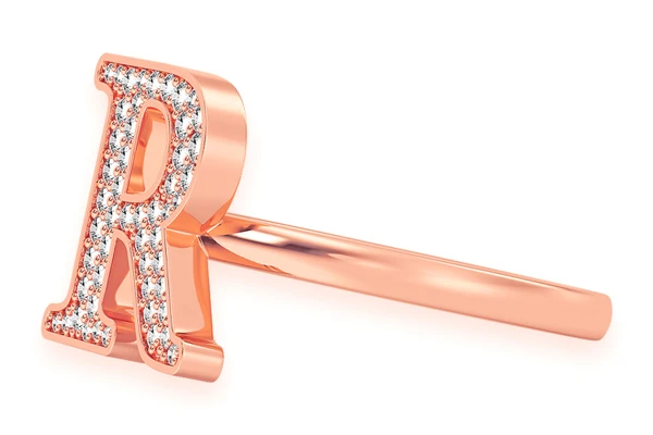 Letter R Diamond Ring 14k Solid Gold 0.50ctw