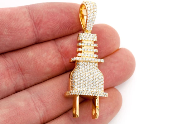 Electric Plug Diamond Pendant 14k Solid Gold 2.15ctw