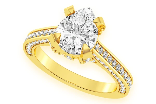 2.00ct Pear Solitaire -deluxe One Row Scallop - Diamond Engagement Ring - All Natural