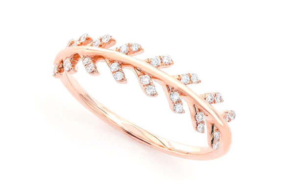 Leaf Stackable Wedding Band 14k Solid Gold .15ctw