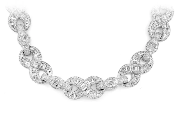 Baguette And Round Diamond Infinity Link Necklace 14k Solid Gold 28.30ctw