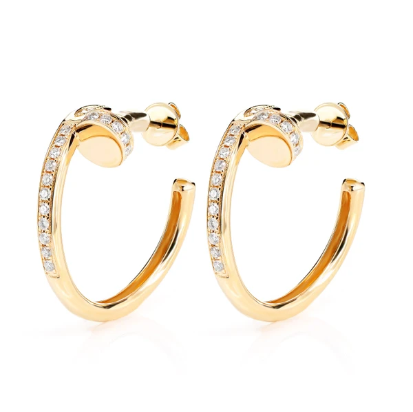  Nail Half Diamond Hoop Earrings 14k Solid Gold 0.45ctw