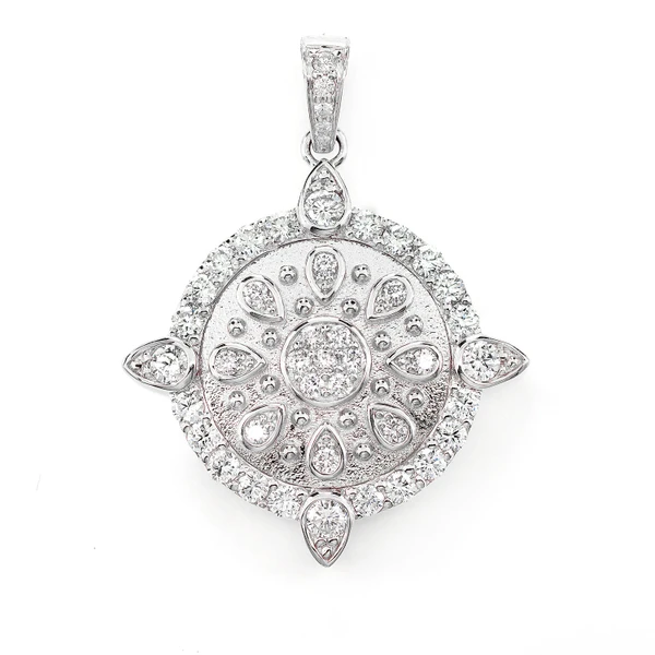 Ornate Diamond Cluster Medallion Pendant 14k Solid Gold 1.25ctw
