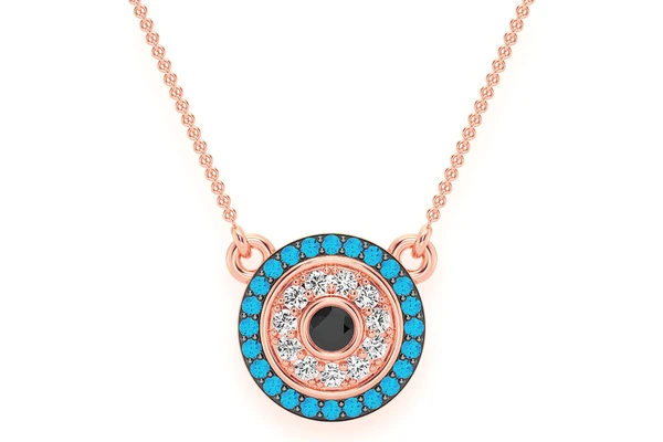 Round Evil Eye Diamond Necklace Connected 14k Solid Gold 0.25ctw