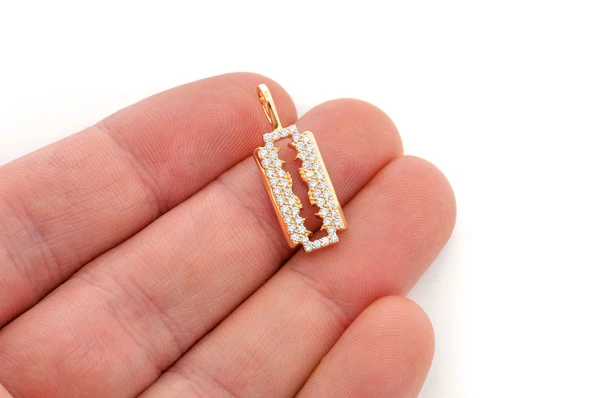 Razor Blade Diamond Pendant 14k Solid Gold 0.50ctw