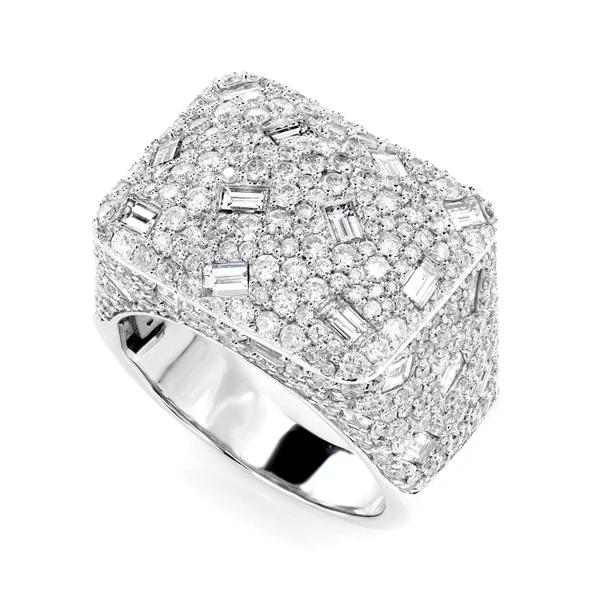 Rectangle Gypsy Baguette Signet Diamond Ring Solid Gold 6.30ctw