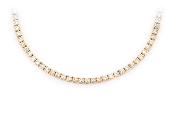 6pt Prong Set Diamond Tennis Necklace 14k Solid Gold 10.50ctw