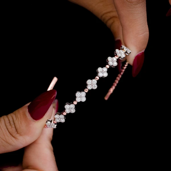 Beaded Millgrain Clover Diamond Bracelet 14k Solid Gold 1.65ctw