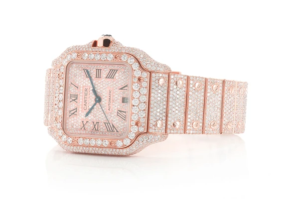 Cartier Santos De Cartier 40MM 18k Rose Gold - 24.00ctw Fully Iced Out