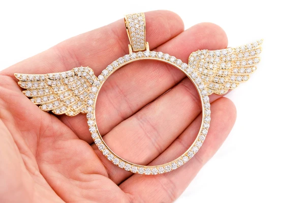 Memory Wings Photo Diamond Pendant 14k Solid Gold 8.50ctw