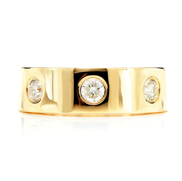 Three Stone Gypsy Set Diamond Band 14k Solid Gold 0.35ctw