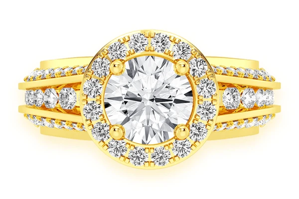 Monst - 1.00ct Round Solitaire - Halo Three Row - Diamond Engagement Ring - All Natural Vs Diamonds