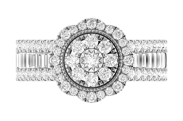 Floral Round And Baguette Diamond Engagement Ring 1.00ctw 14k Solid Gold - All Natural