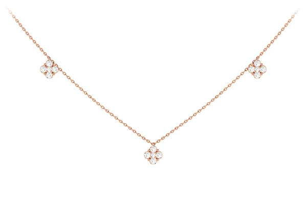 Clover Diamond Station Necklace 14k Solid Gold 0.45ctw