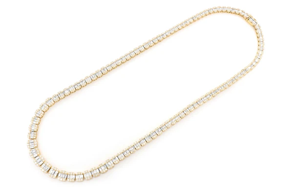 9MM Graduated Baguette Link Diamond Necklace 14k Solid Gold 21.00ctw